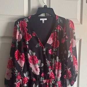 Maurices Black Floral Long Sleeve Dress